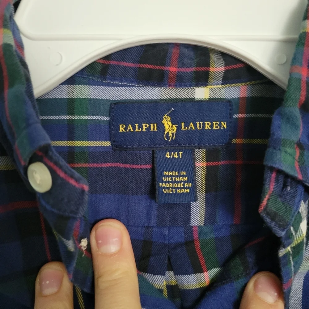 Polo Ralph Lauren 100% Cotton Long Sleeve Button Down Boys 4 Plaid Blue